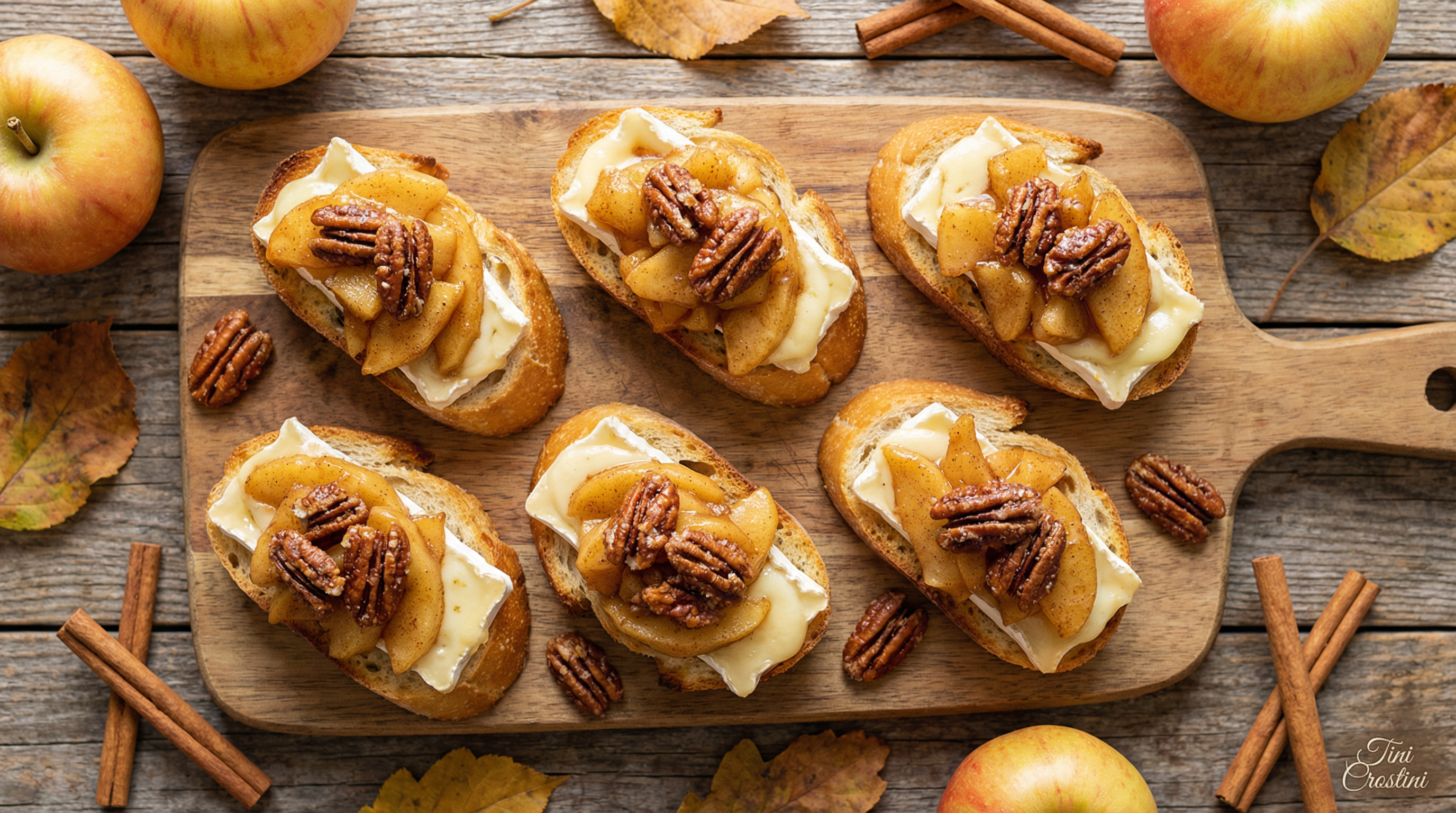 Caramelized Apple and Brie Crostini with Candied Pecans