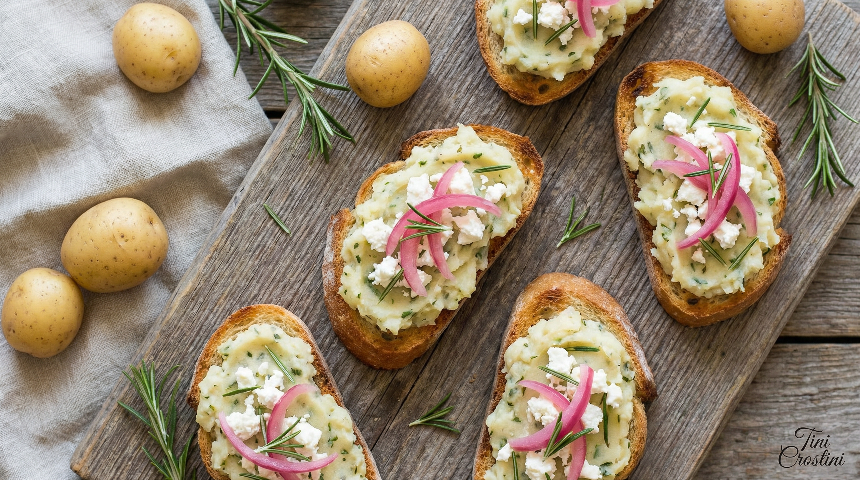 Rosemary Potato Mash and Feta Crostini