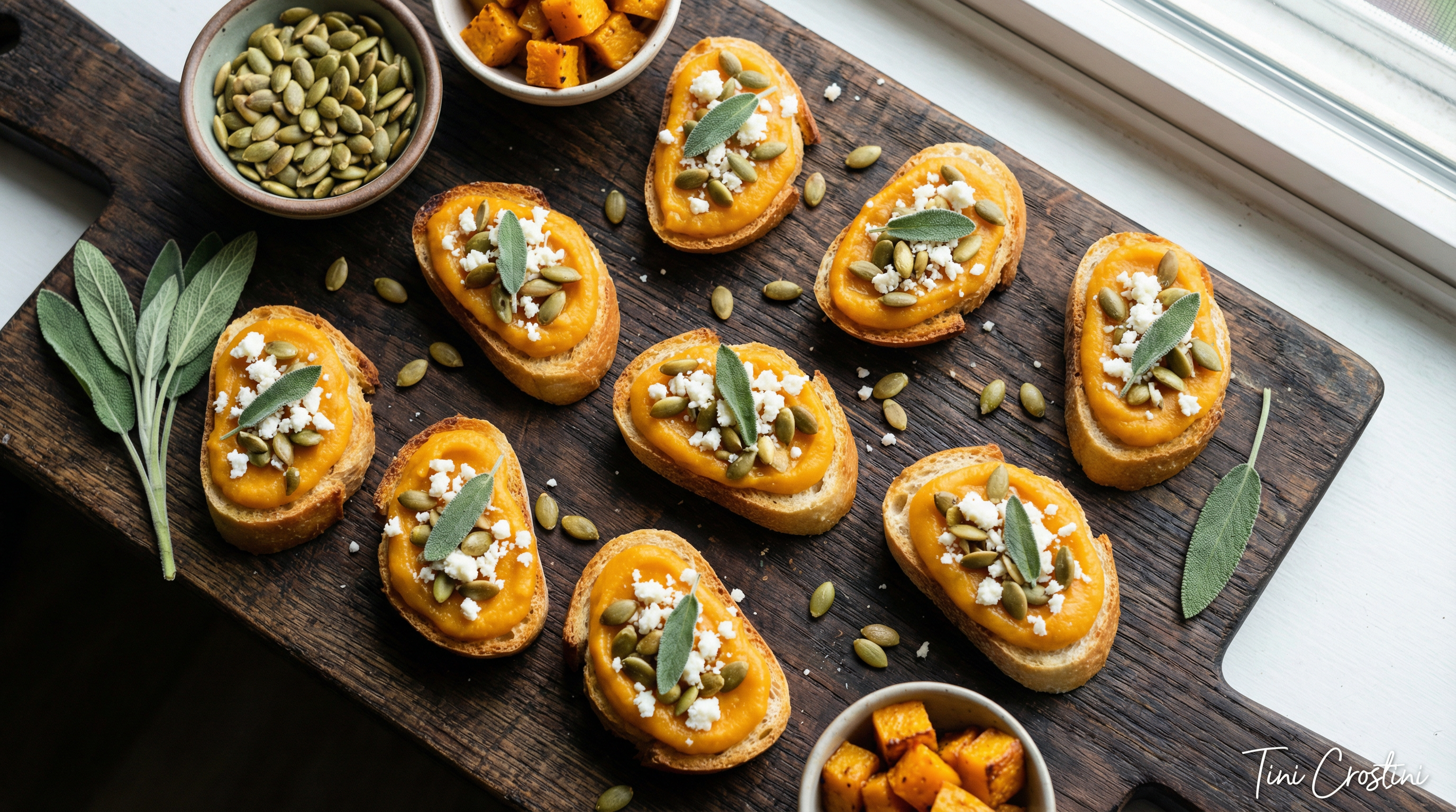 Spiced Butternut Squash and Pepita Crostini