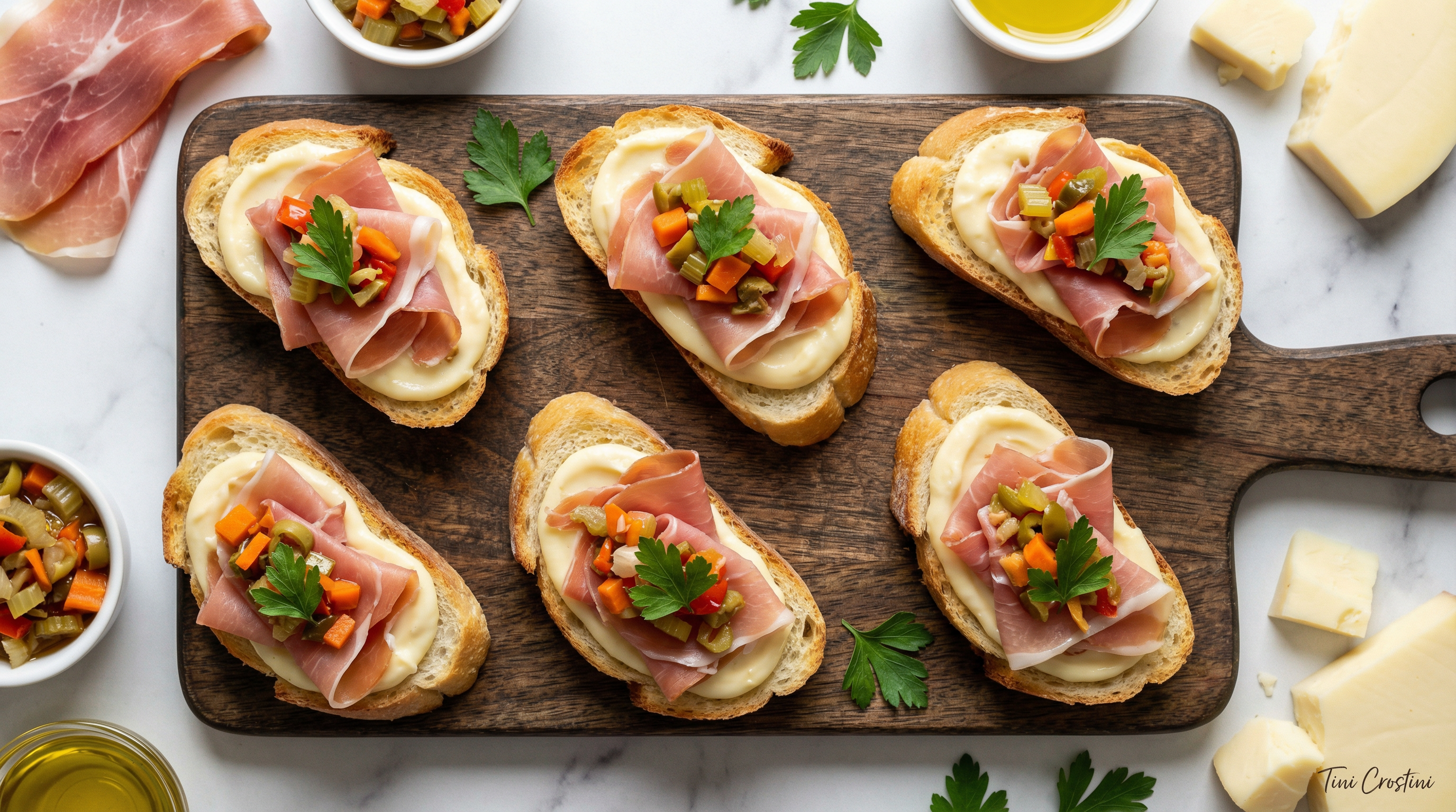 Spicy Prosciutto & Provolone Deli Crostini