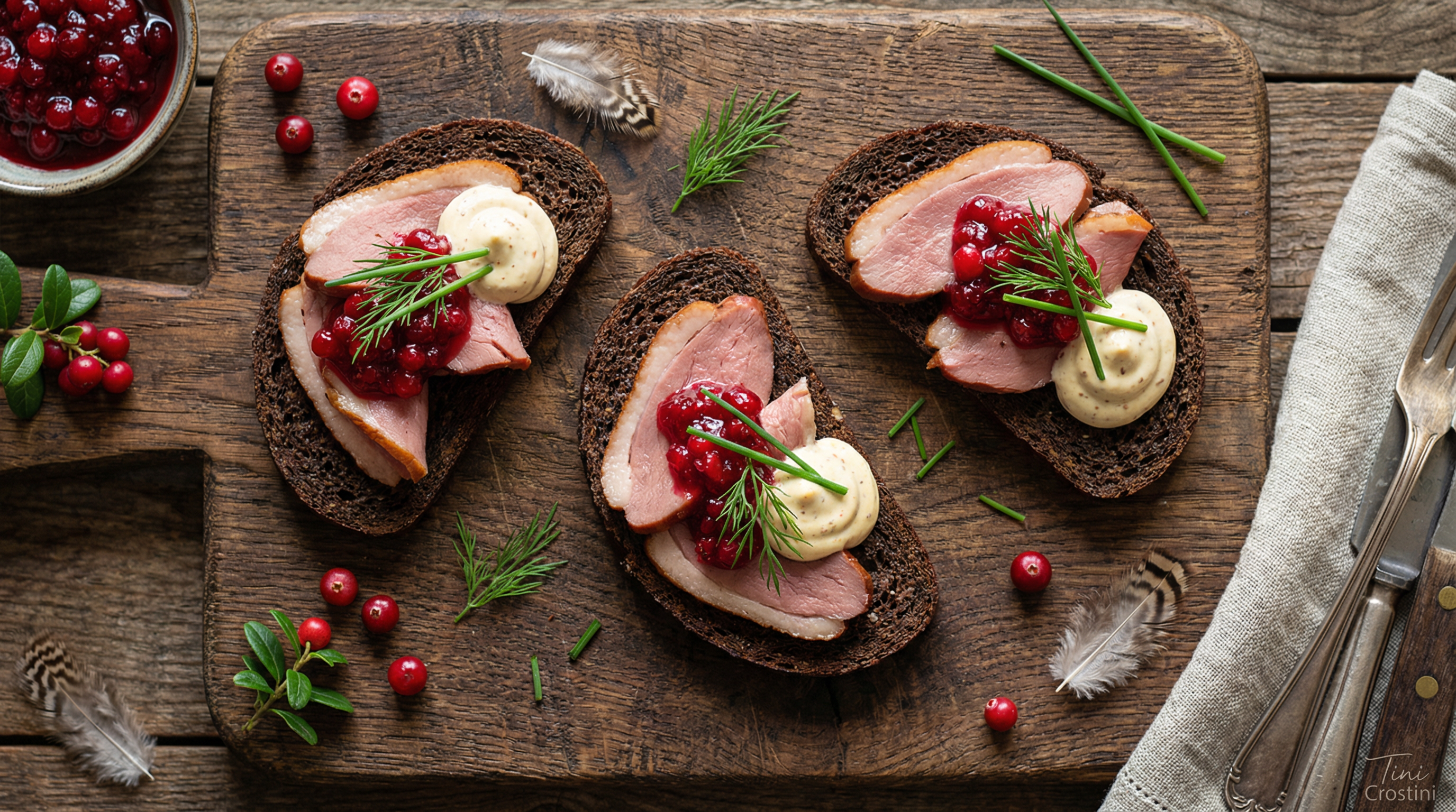 Reunification Smoked Duck and Lingonberry Crostini