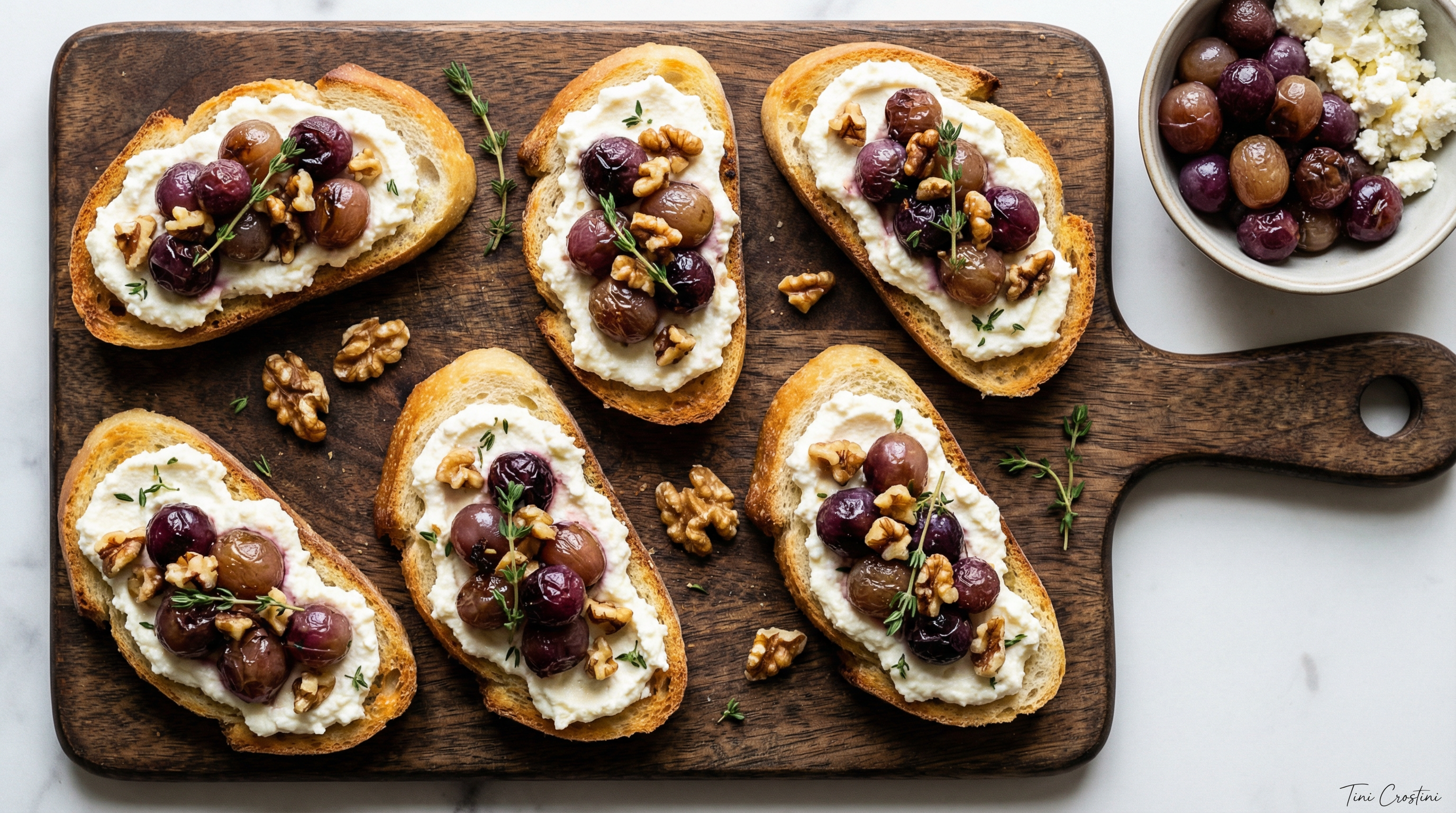 Warm Hearted Grape and Feta Crostini