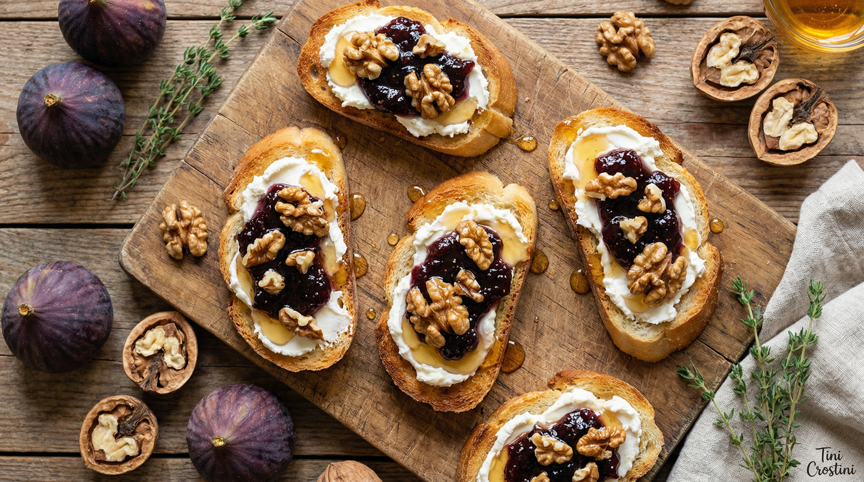 Fig and Walnut Crostini with Honey Drizzle
