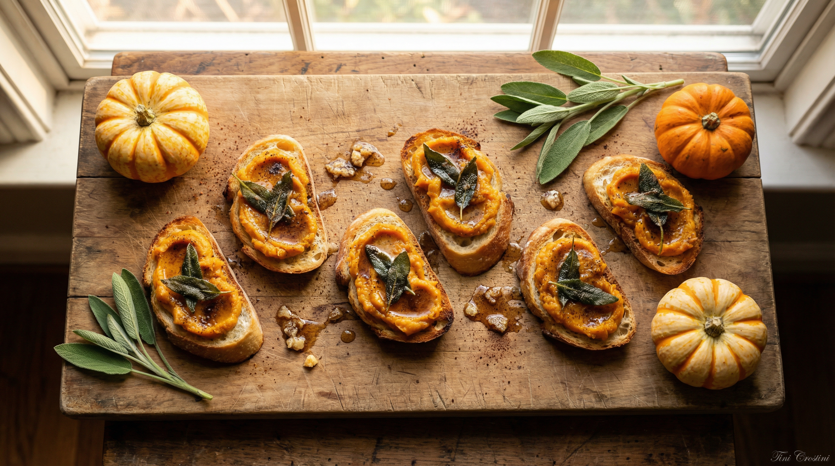 Brown Butter Sage and Spiced Pumpkin Crostini