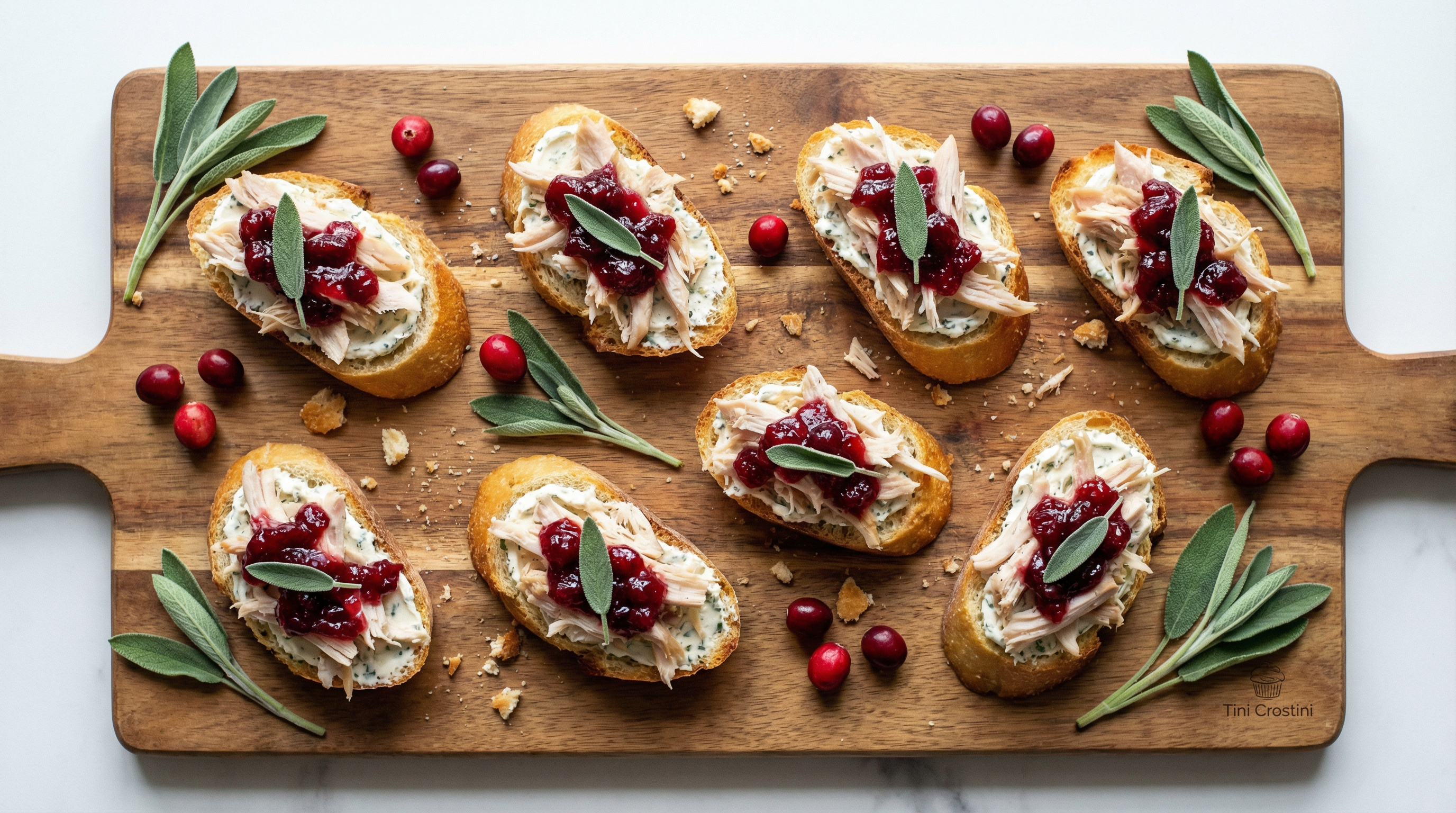 Cranberry-Glazed Turkey and Sage Crostini