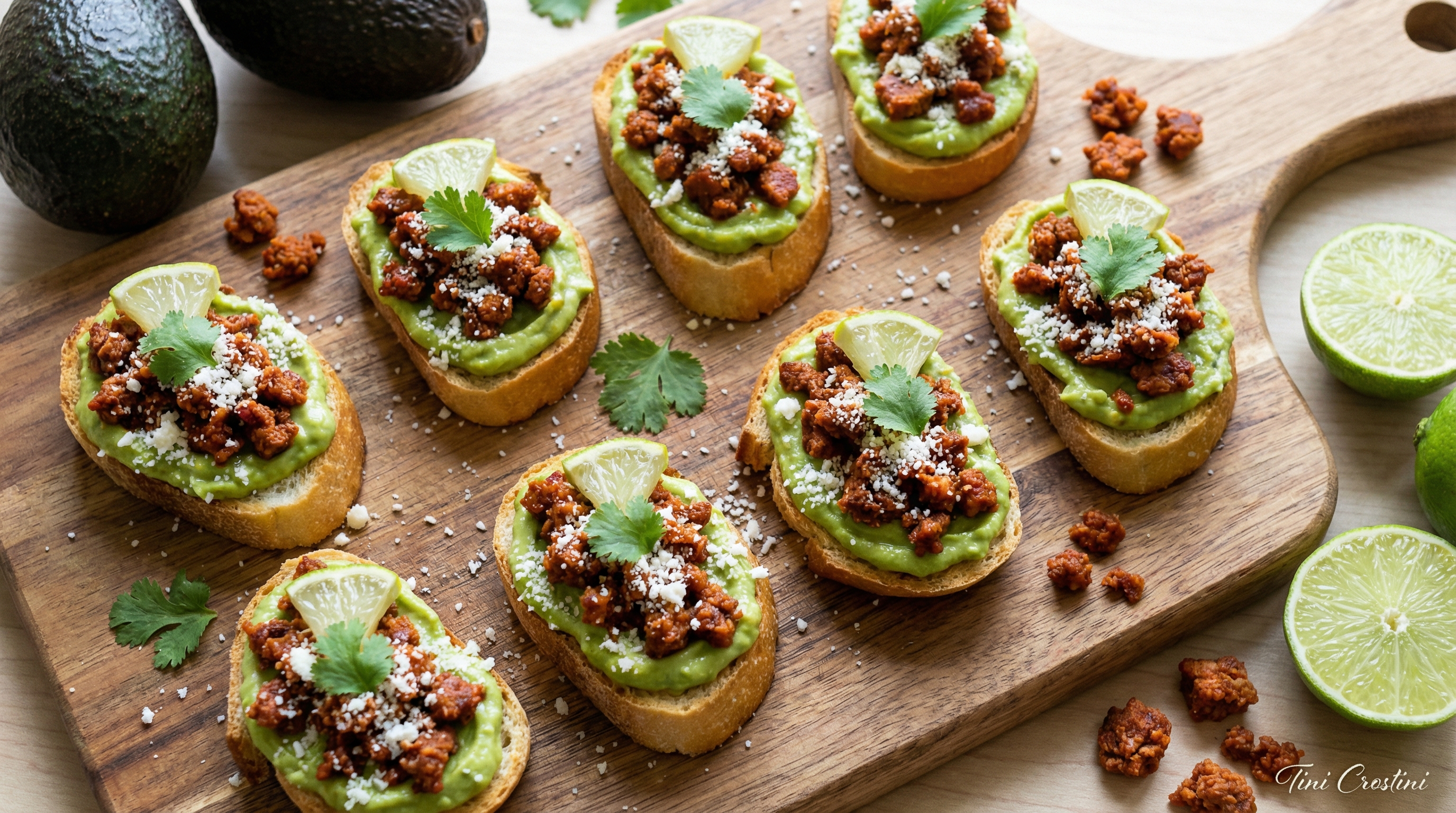 Spicy Chorizo and Avocado Crema Crostini