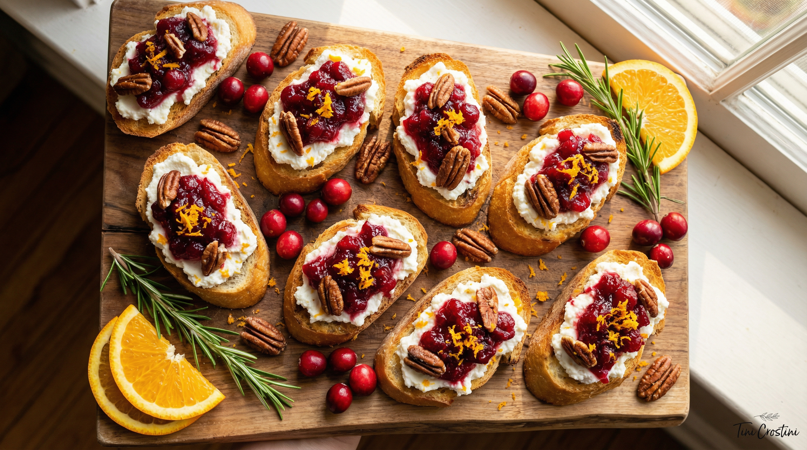 Cranberry-Orange Ricotta & Spiced Pecan Crostini