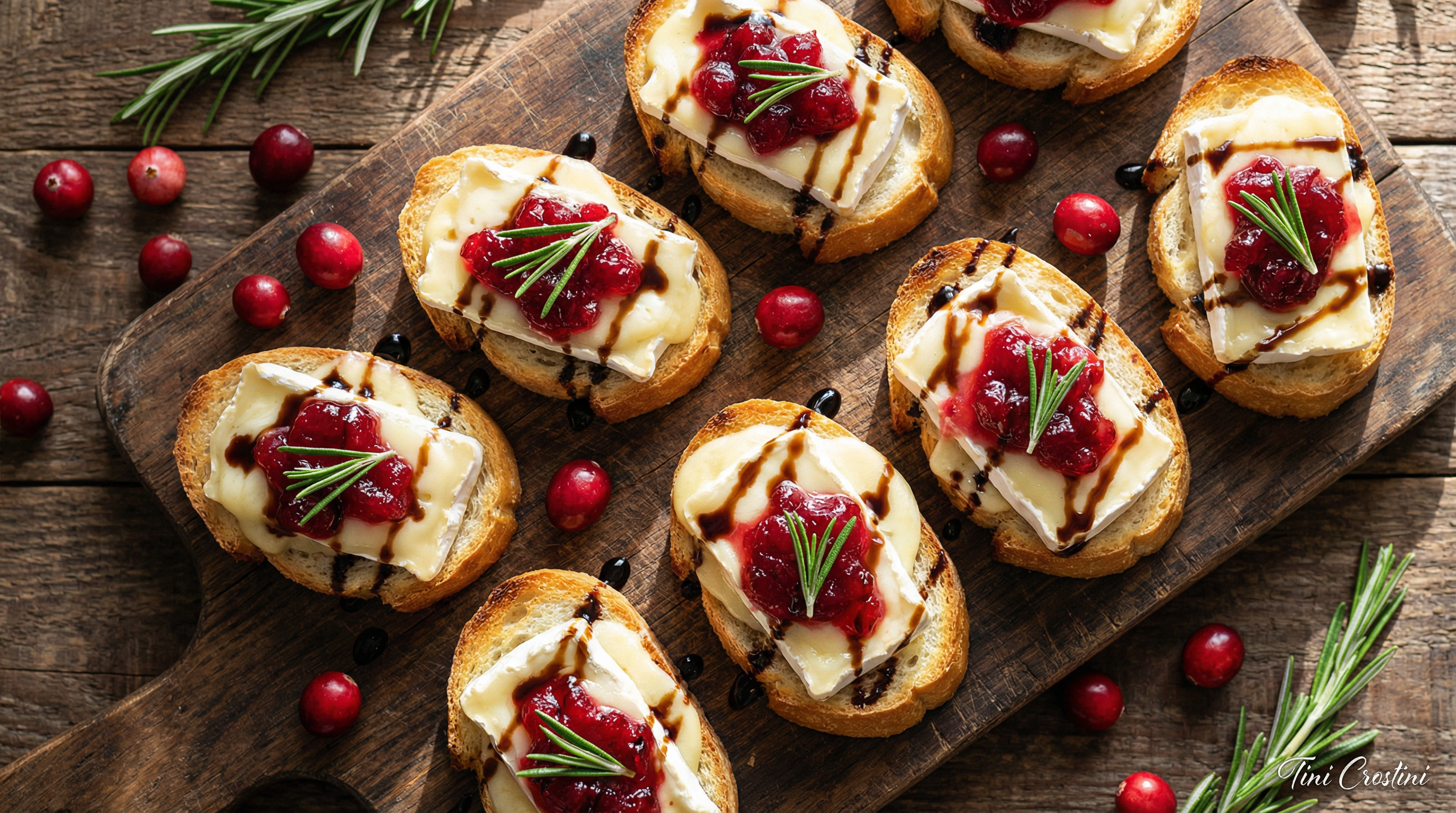Festive Cranberry Brie and Rosemary Crostini