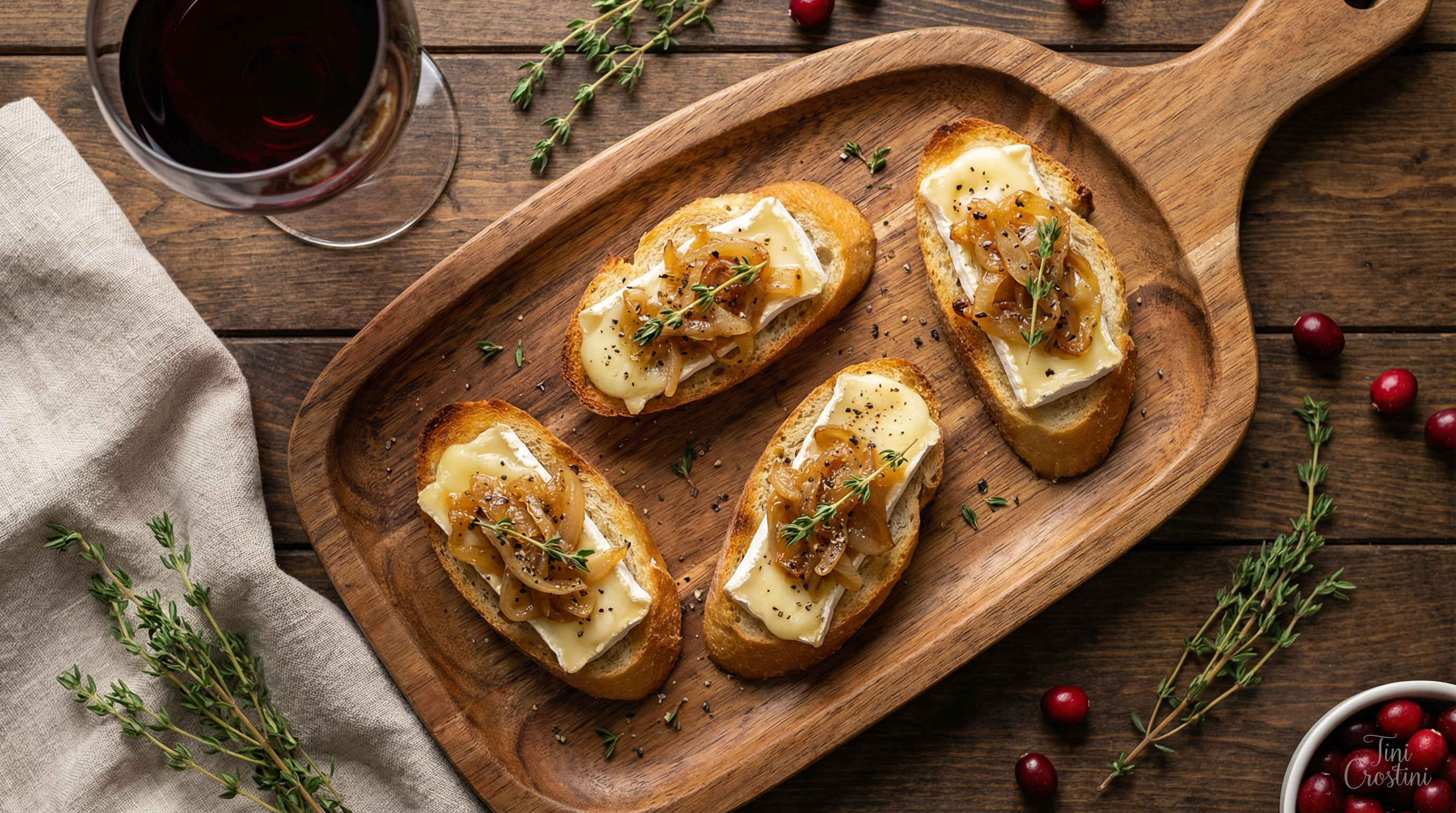 Boxing Day Brie and Caramelized Onion Crostini