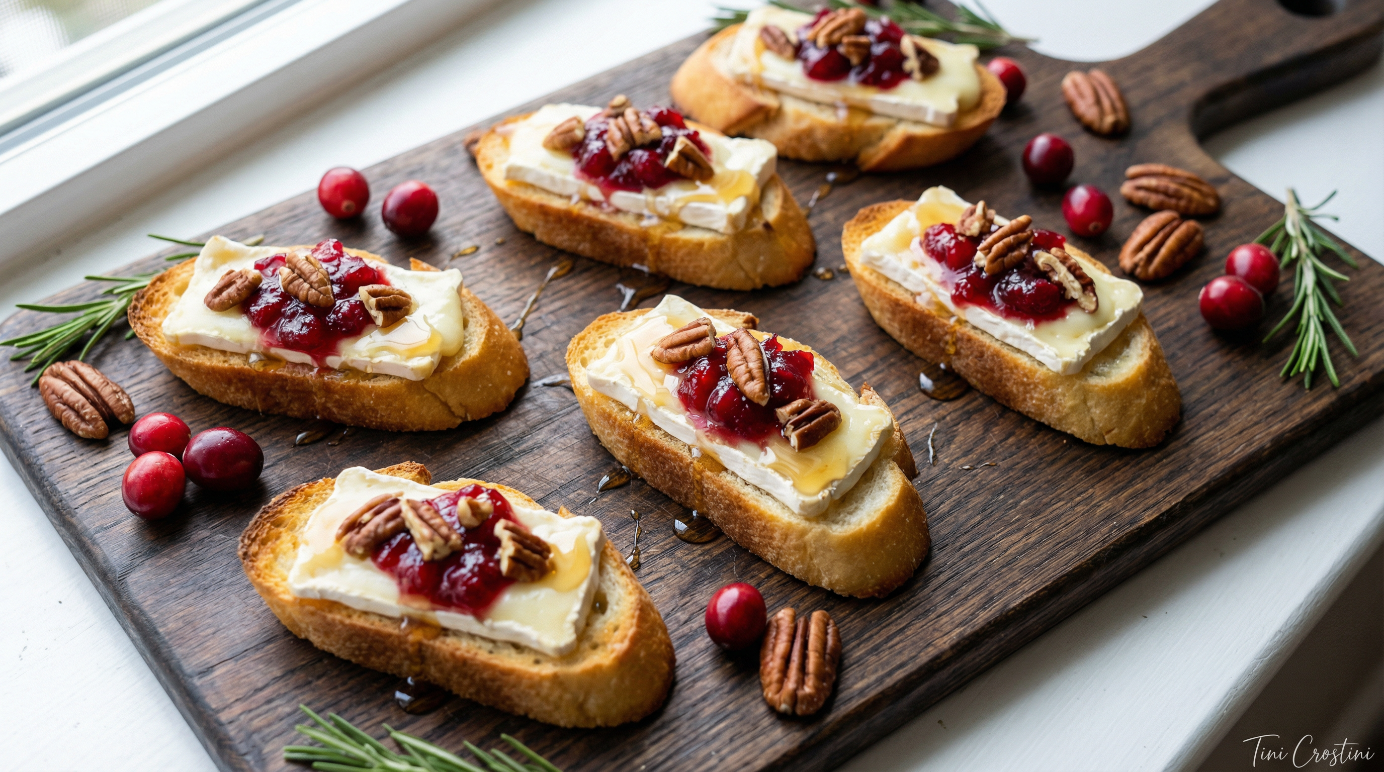 Maple-Glazed Cranberry Brie and Pecan Crostini