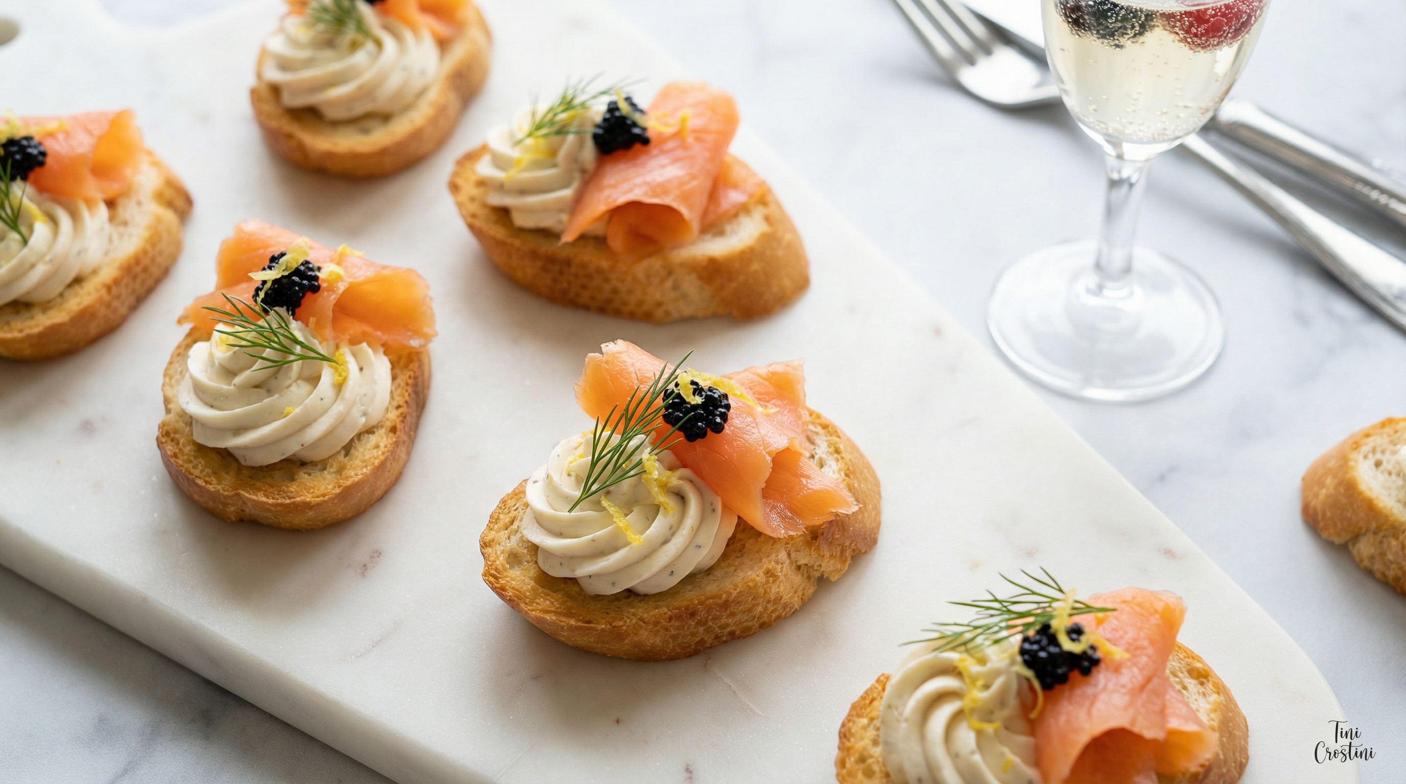 Bubbly Smoked Salmon & Crème Fraîche Crostini
