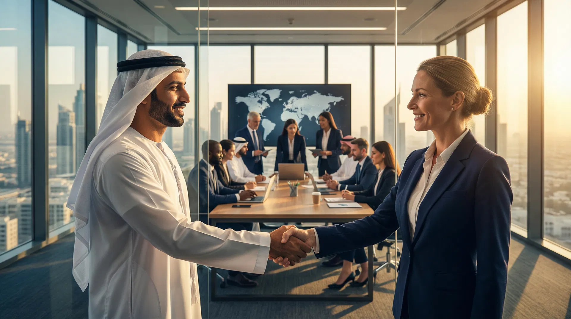 Education leaders shaking hands to seal a partnership