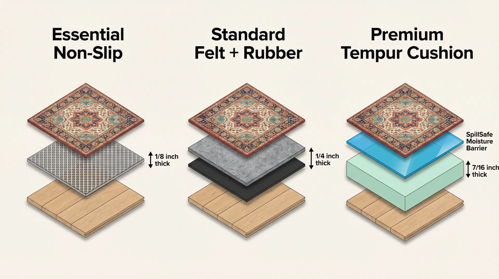Cross-section comparison of rug pad layers