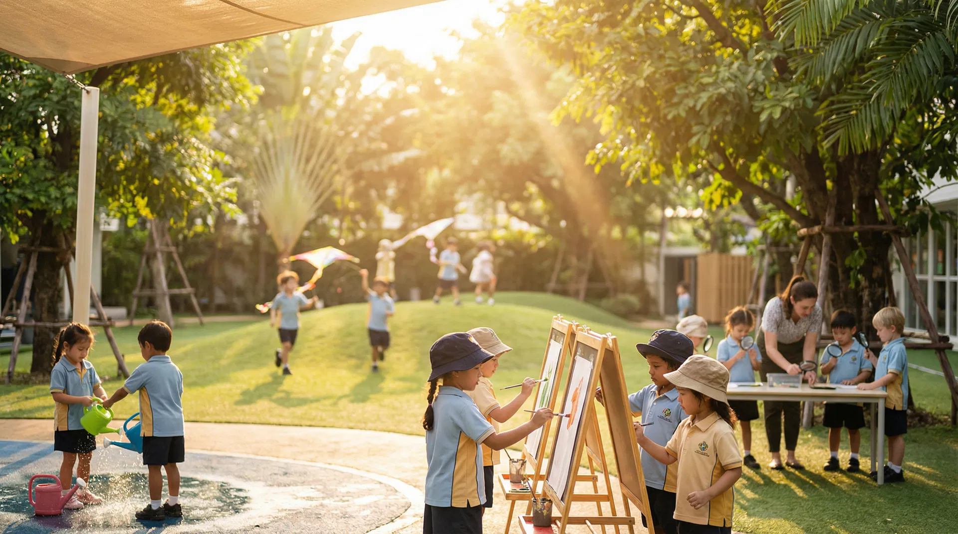 เด็กๆ กำลังทำกิจกรรม Summer Camp ที่โรงเรียนนานาชาติ