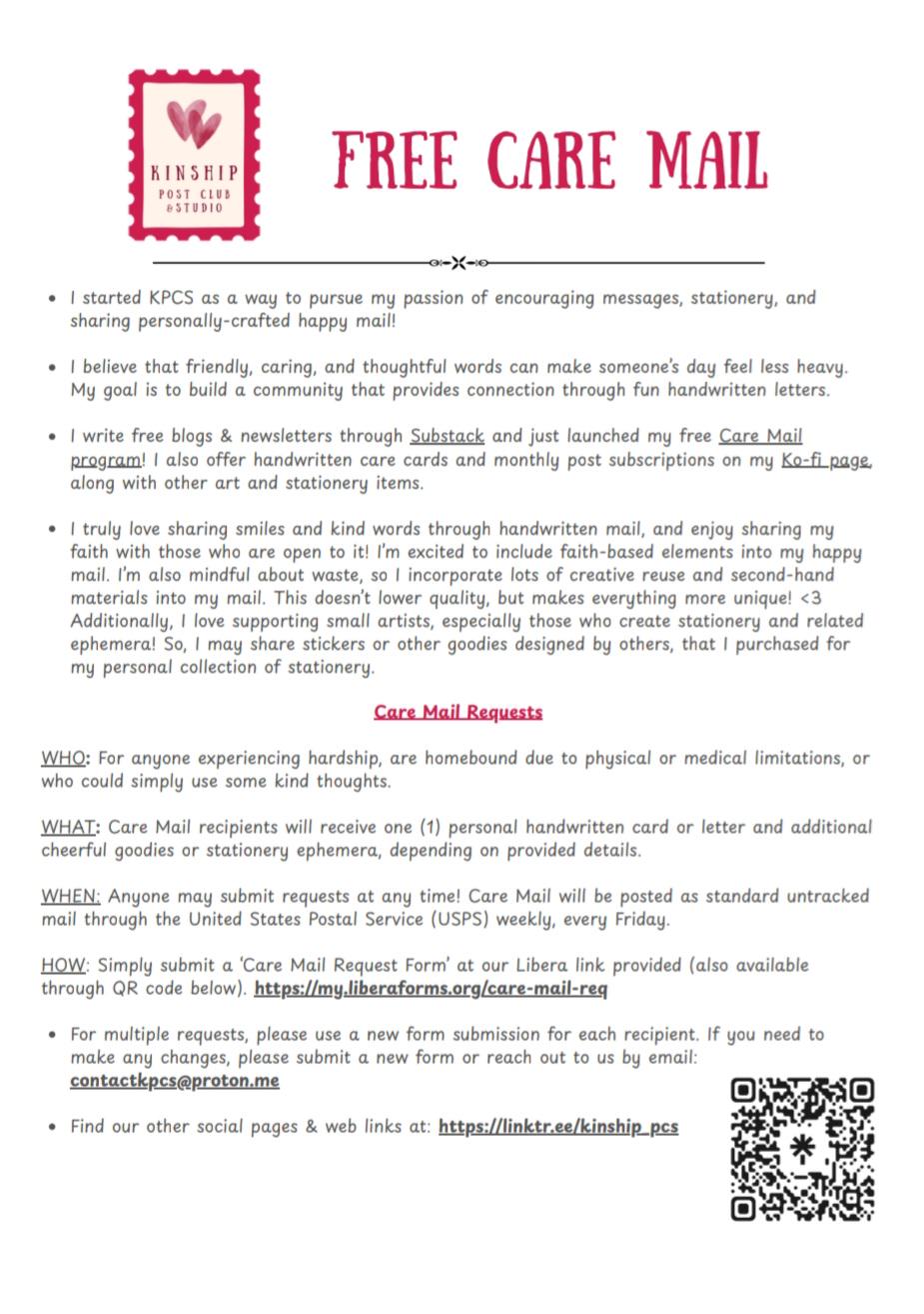 Free Care Mail from Kinship Post Club & Studio (KPCS)