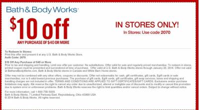 Bath and Body Works- $10 Off Any Purchase, $40 or More-In Store Only