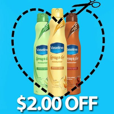 Coupon - $2 off New Vaseline Spray & Go Moisturizer