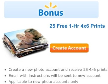 Coupon - 25 Free 1 hr 4by6 prints at Walmart