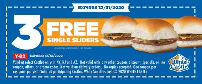 Coupon - 3 Free Single Sliders at White Castle (NY, NJ, AZ Only)