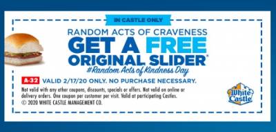 Coupon - Free Original Slider at White Castle on Feb 17