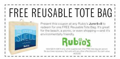 Coupon - Free Reusable Tote Bag at Rubio's Restaurant