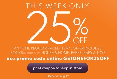 Coupon - Save 25% on Chapters Indigo