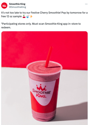 Free 12 oz Smoothie sample from Smoothie King (dec 27 Only)