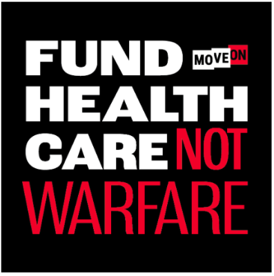 FREE \"Fund Health Care Not Warfare\" sticker!