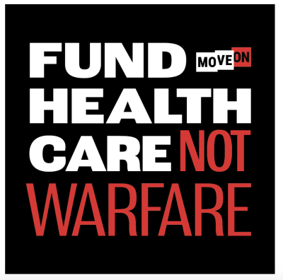 FREE \"Fund Health Care Not Warfare\" sticker!
