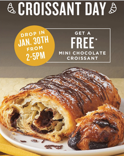 FREE Mini Chocolate Croissant at Au Bon Pain on 1/30