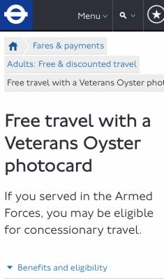 Free Oyster Card for Veterans