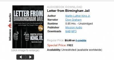 From ChristianAudio: Free Audio Book, Letter from Birmingham Jail, Martin Luther King Jr.
