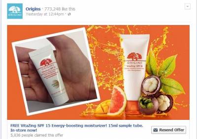 Origins- Free 15mL Sample VitaZing 15 SPF Energy Boosting Moisturizer-In-Store Offer