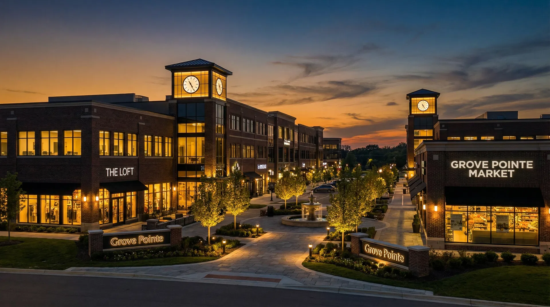 Premium commercial development at twilight