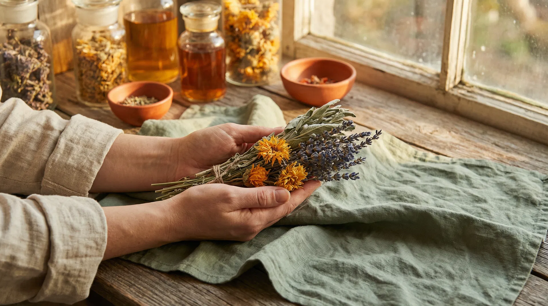 Ervas medicinais e elementos naturais