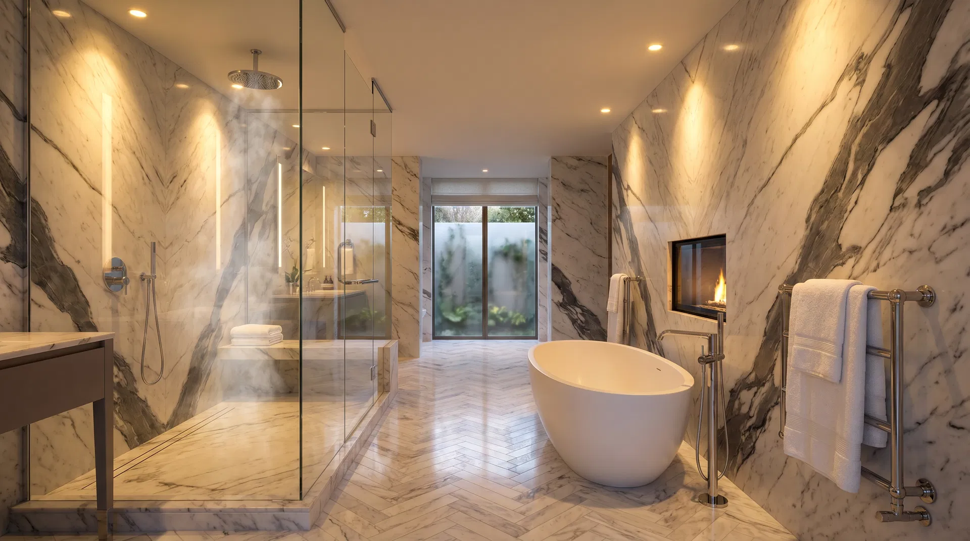 Luxury marble bathroom by Queen City Tile & Stone