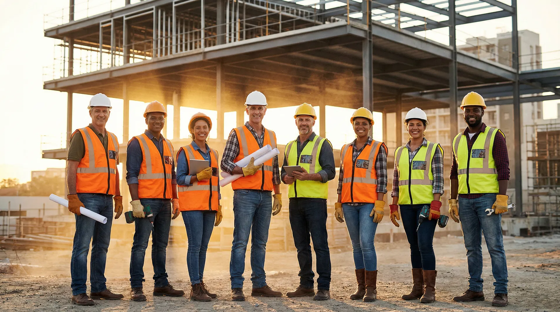 Reye's Construction Group team at a commercial construction site