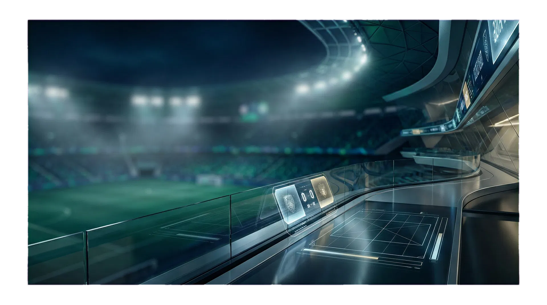 Ambiente abstrato de estádio e placar digital corporativo