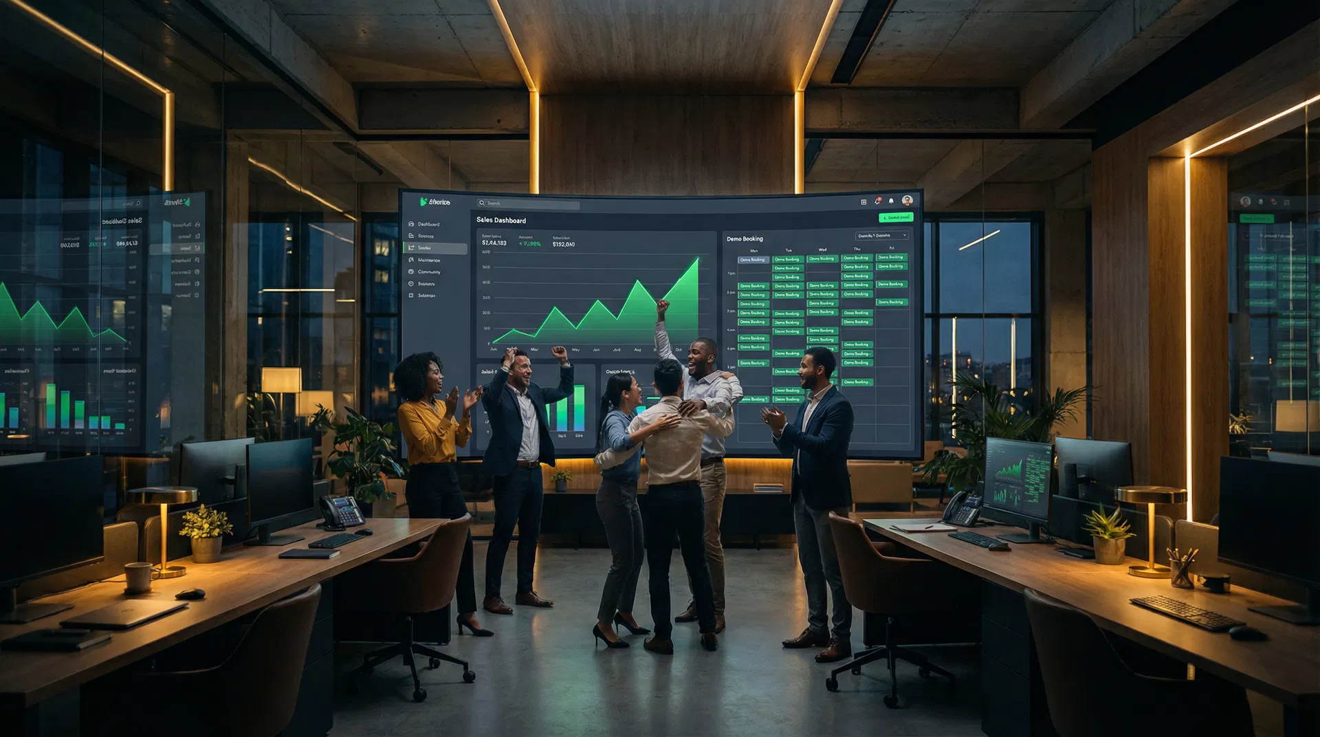 CloudSync CRM team celebrating pipeline growth