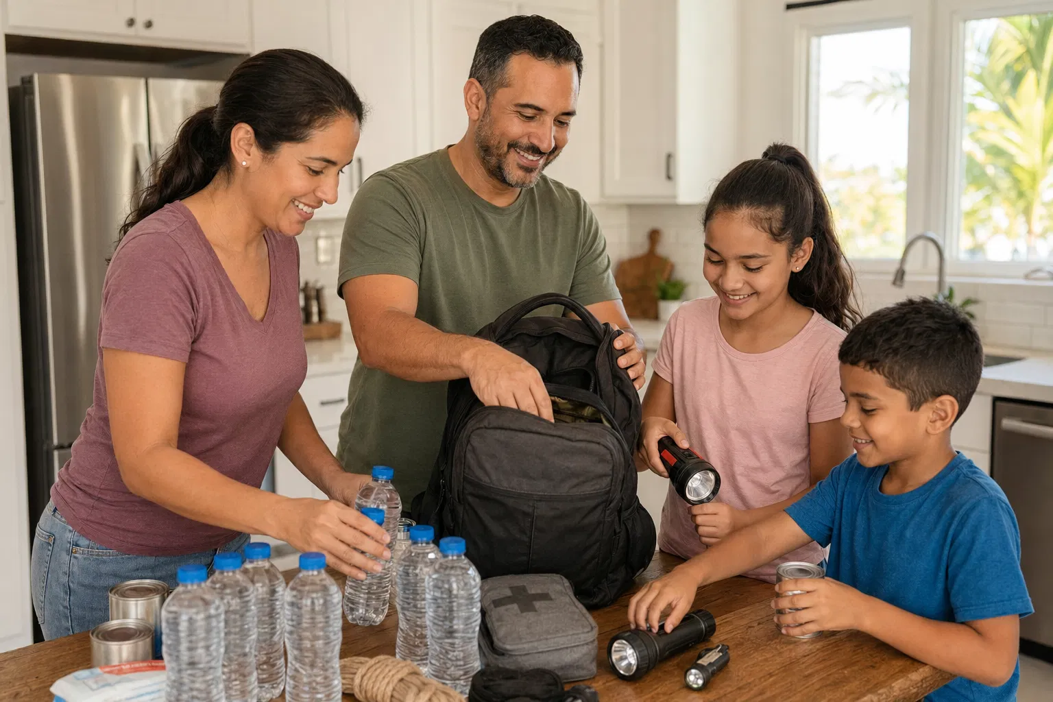 Família se preparando para furacão