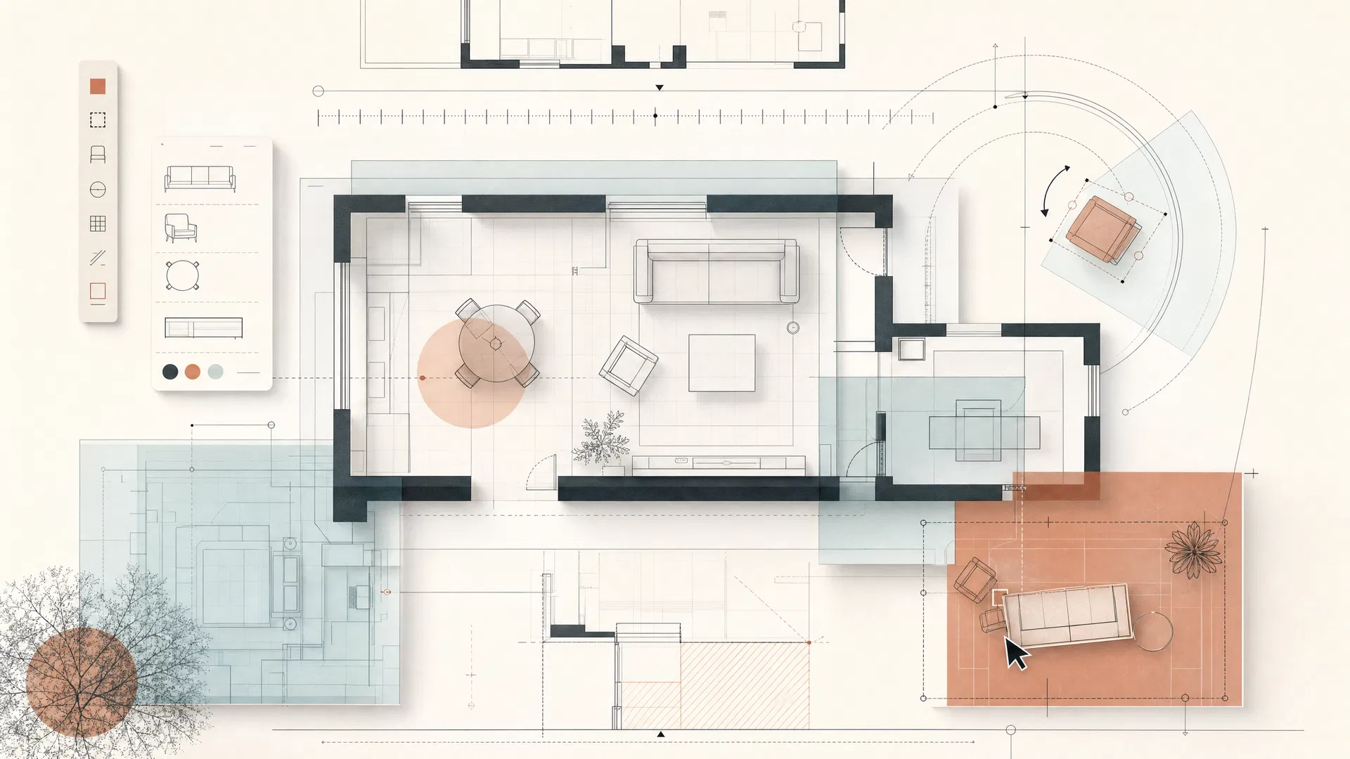 Abstract measurement and floor-plan drafting visual