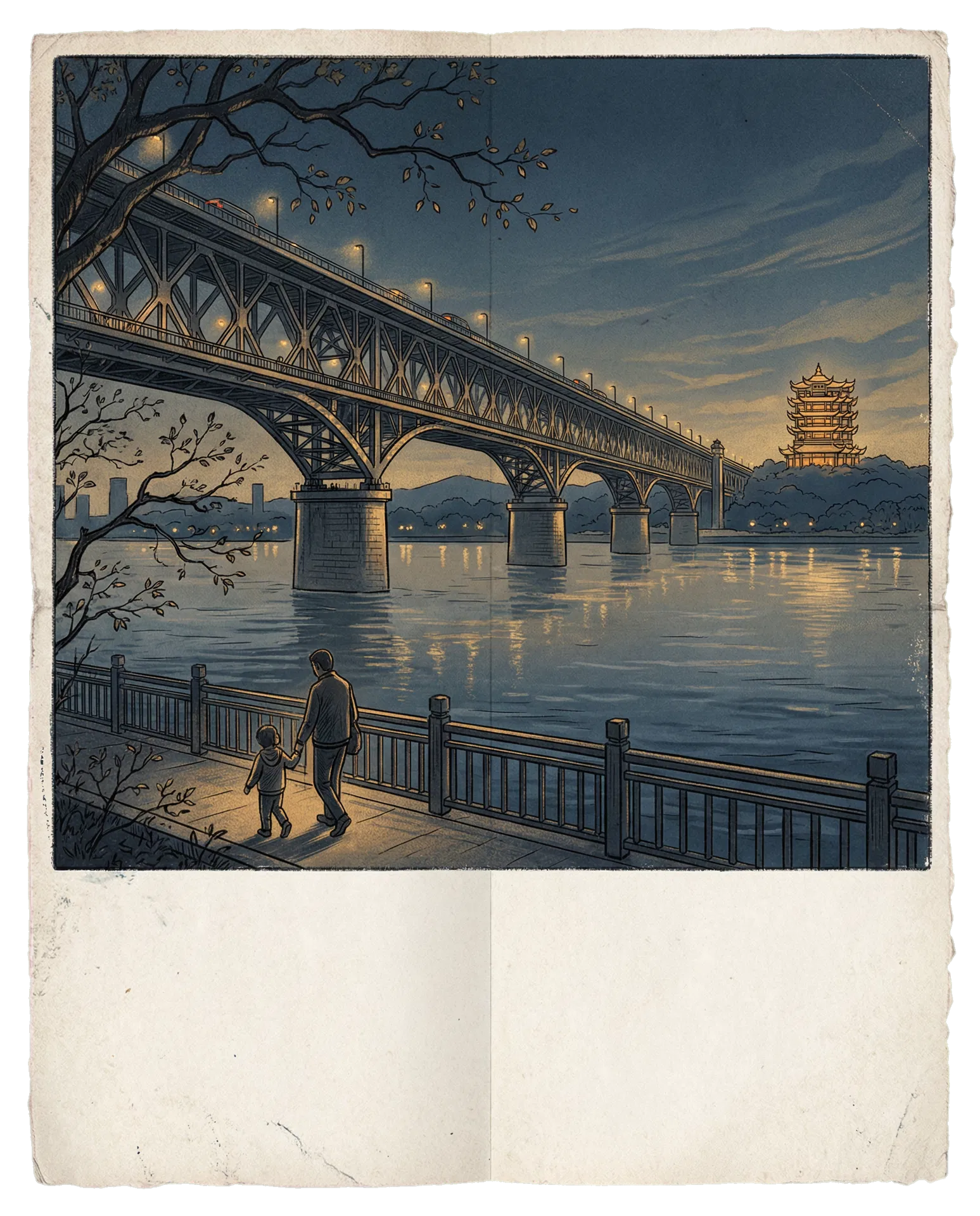 武汉长江大桥夜景氛围图