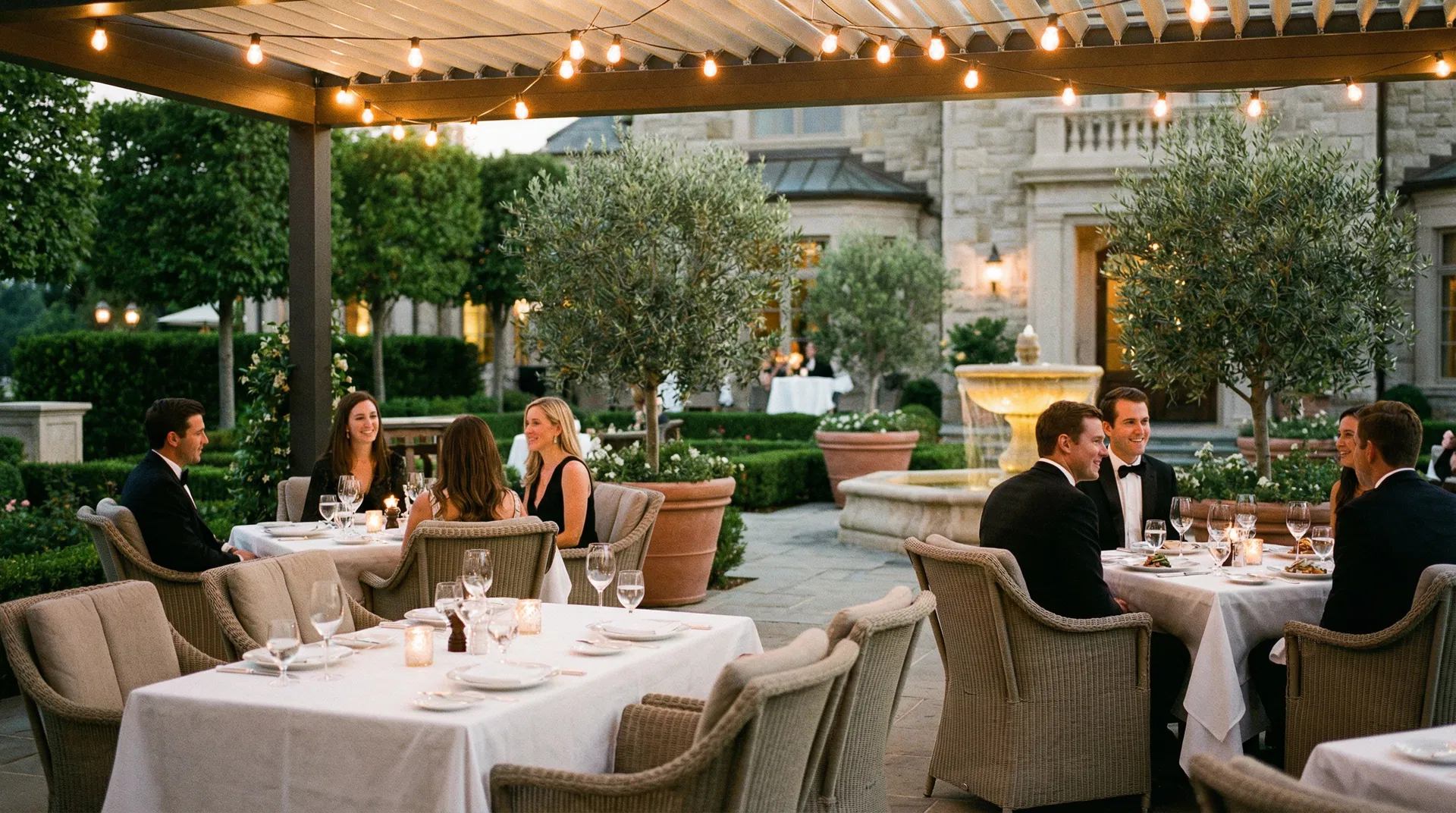 High-end outdoor dining patio at a premium restaurant