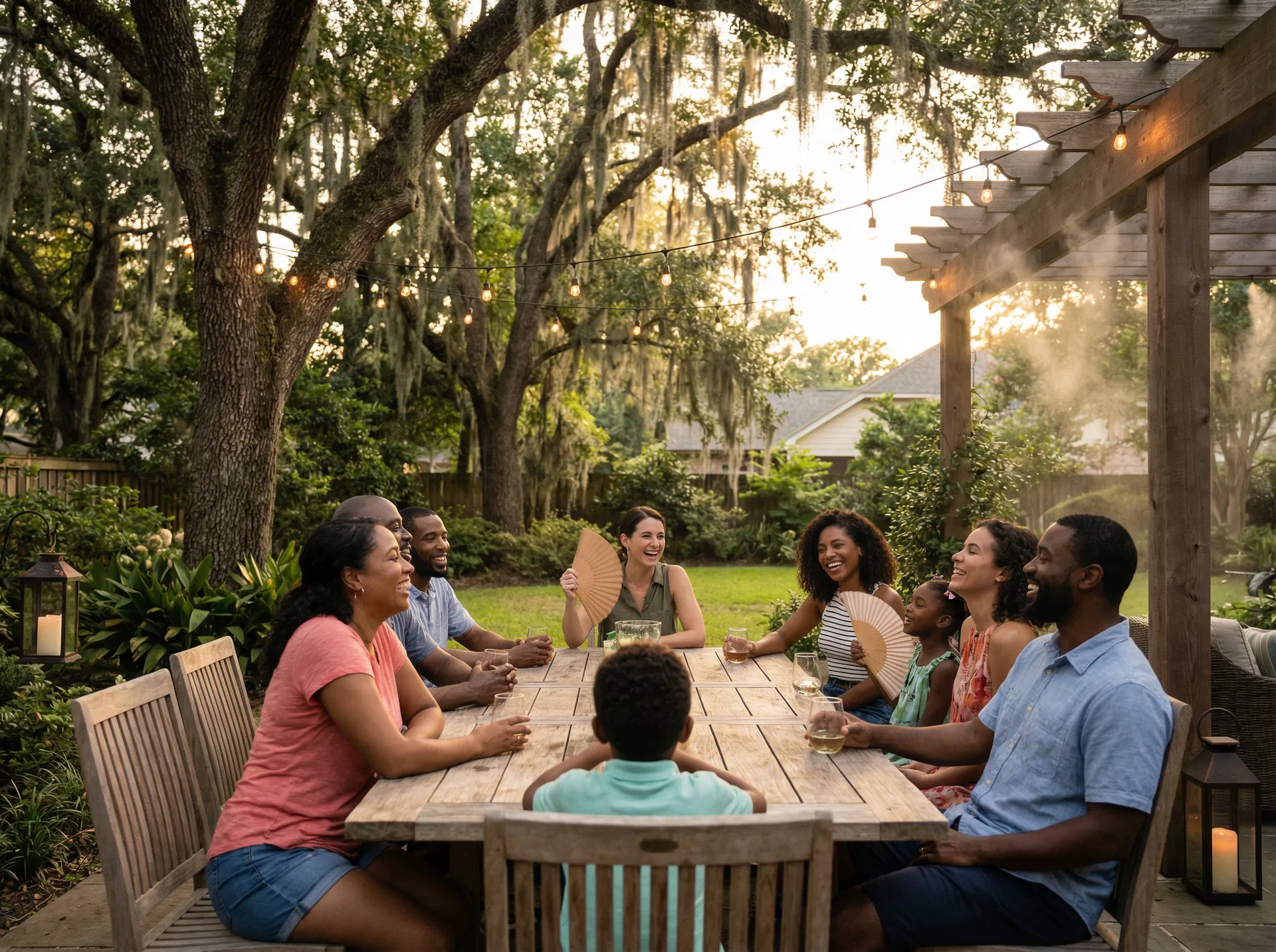 Neighborhood gathering outdoors