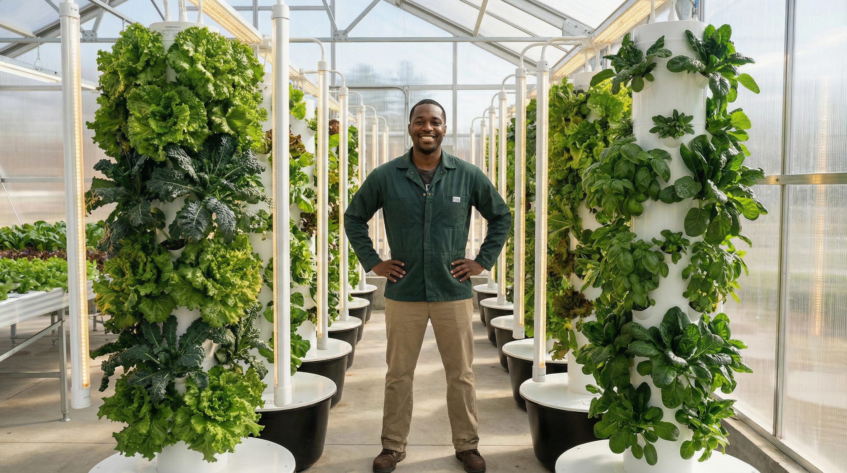 Greenhouse operator with tower farm system