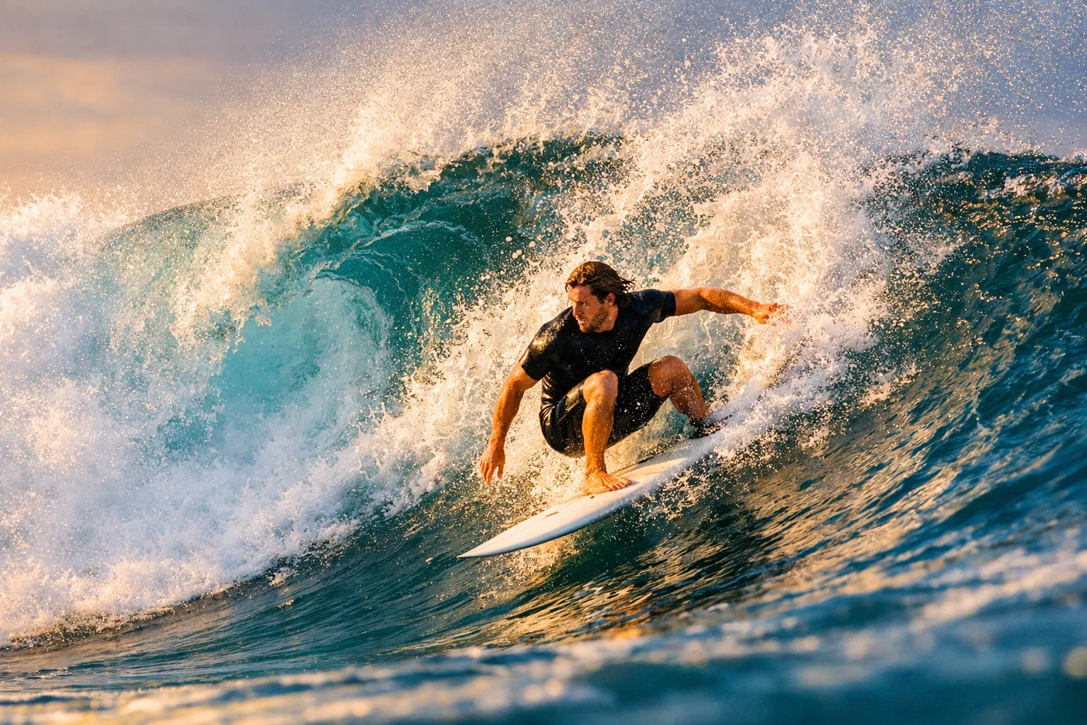 Surfer riding wave