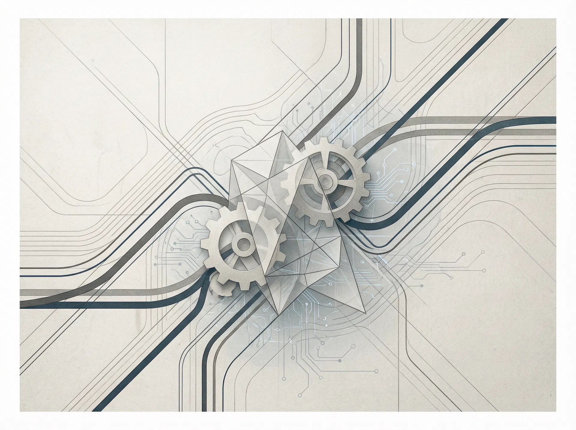 Abstract linework representing aligned systems and partnership development