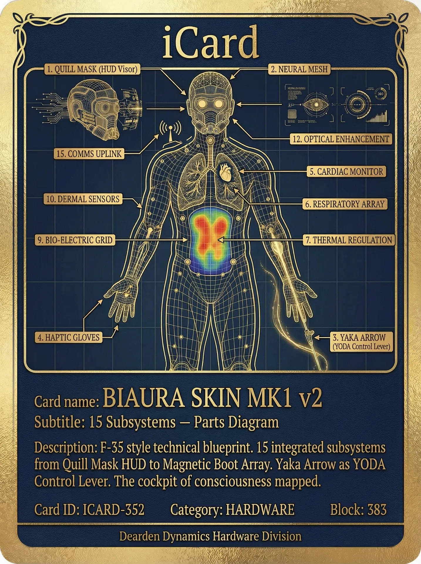 BiAura Skin Mk1 v2 — 15 Subsystems Parts Diagram
