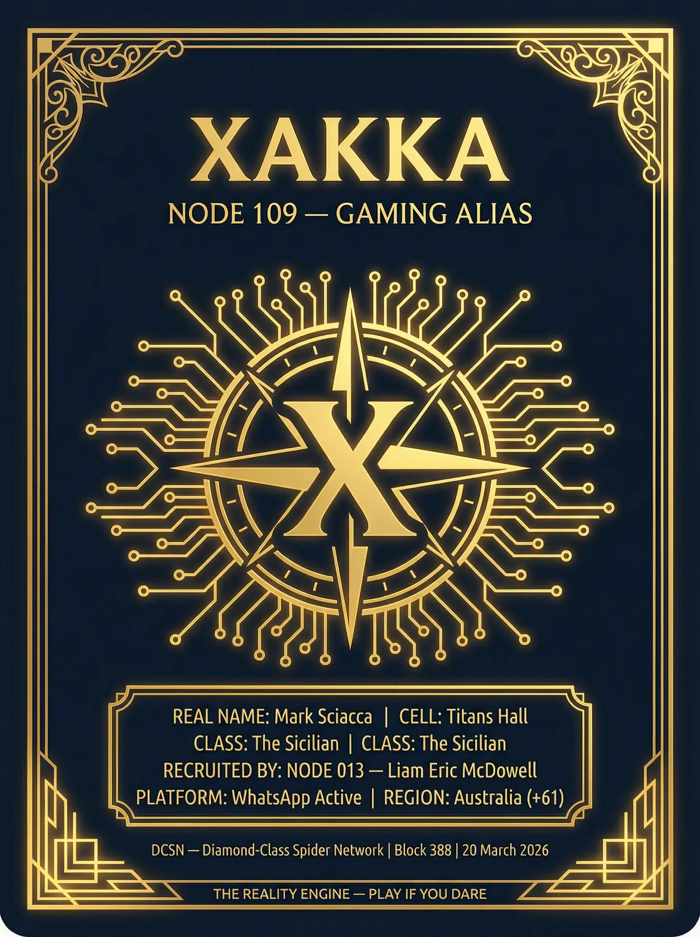 NODE 109 — XAKKA — Gaming Alias Card