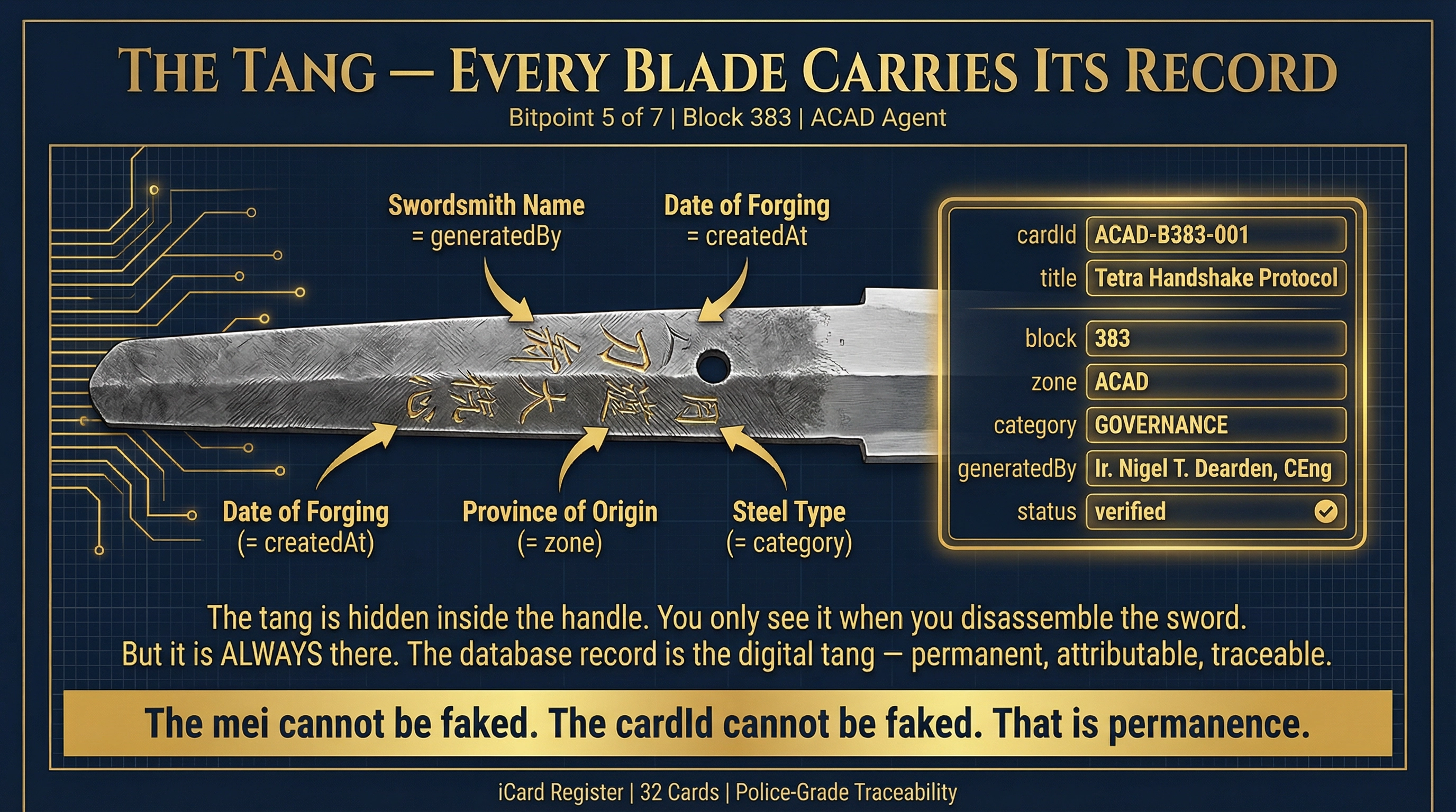 Bitpoint 5: THE TANG — Every Blade Carries Its Record